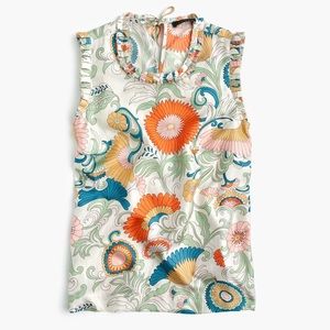 NWT J.Crew 6T Ornate Floral Ruffle Trim Silk Top